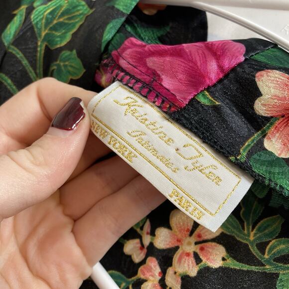 Vintage Kristine Tyler Intimates Women's Black Floral Robe One Size Luxury Asian - Picture 5 of 12